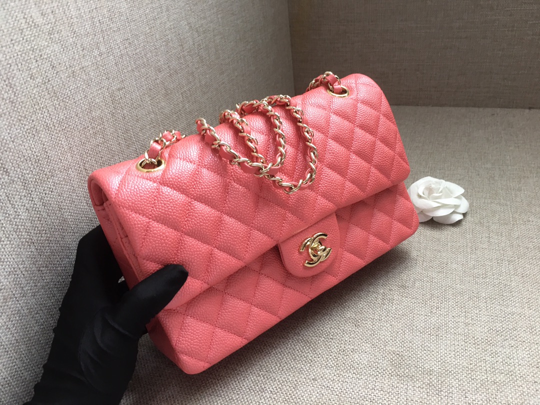 Medium Classic Flap Caviar Bag A01112 Cream Pink/Gold